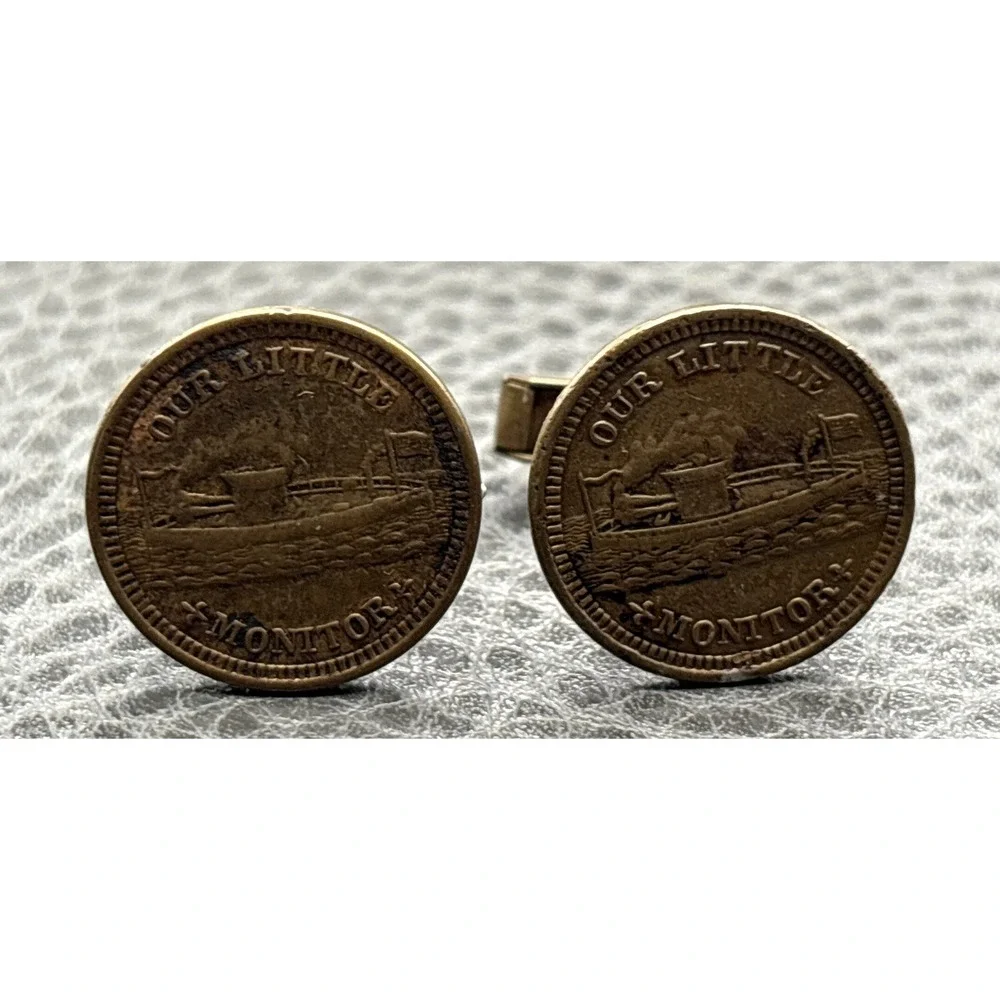 Antique Civil War Token Our Little Monitor Patriotic Token Cufflink One Blank